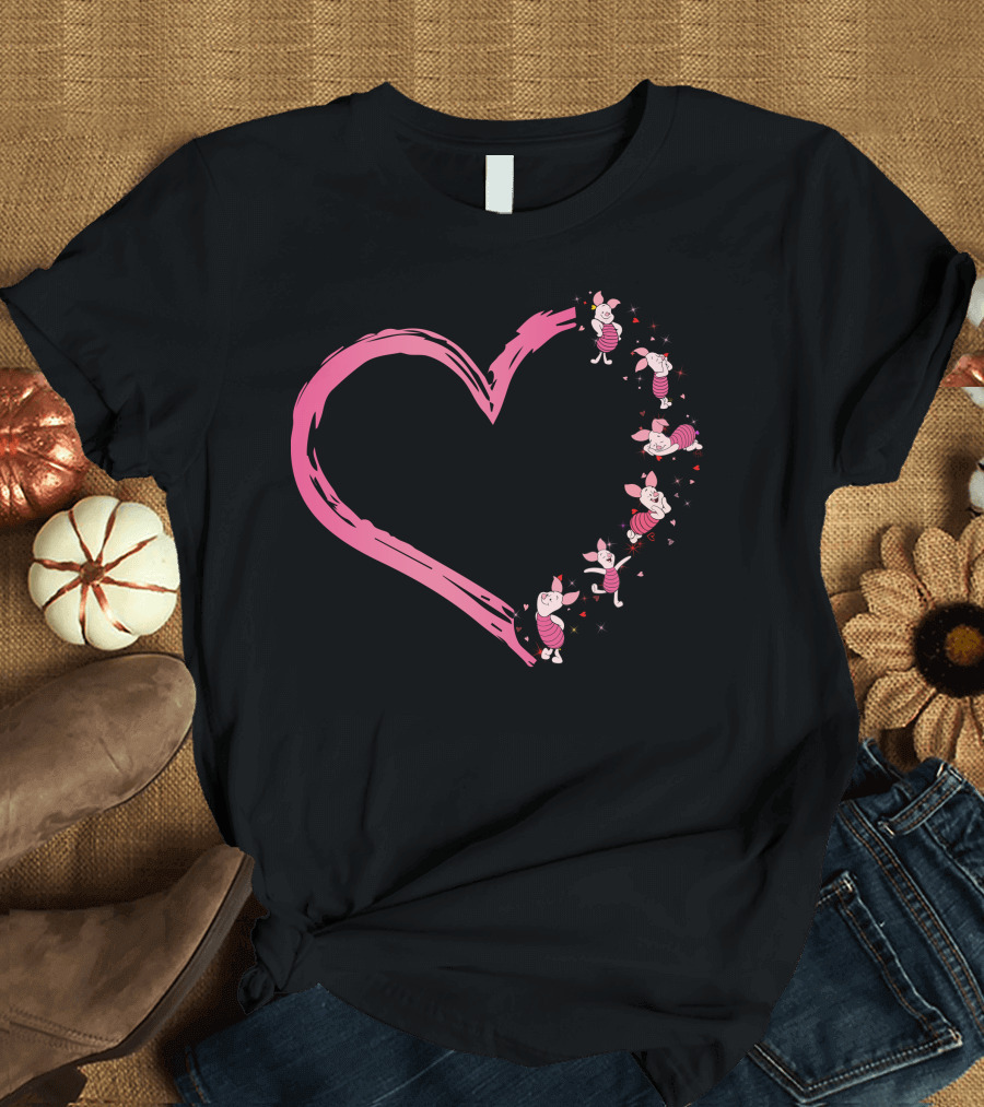 Piglet Heart Pattern With Pink Character Illustrations T-Shirt