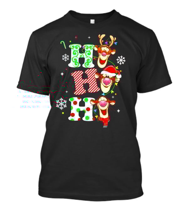 Ho Ho Ho Tigger Christmas Reindeer Santa Snowflakes T-Shirt