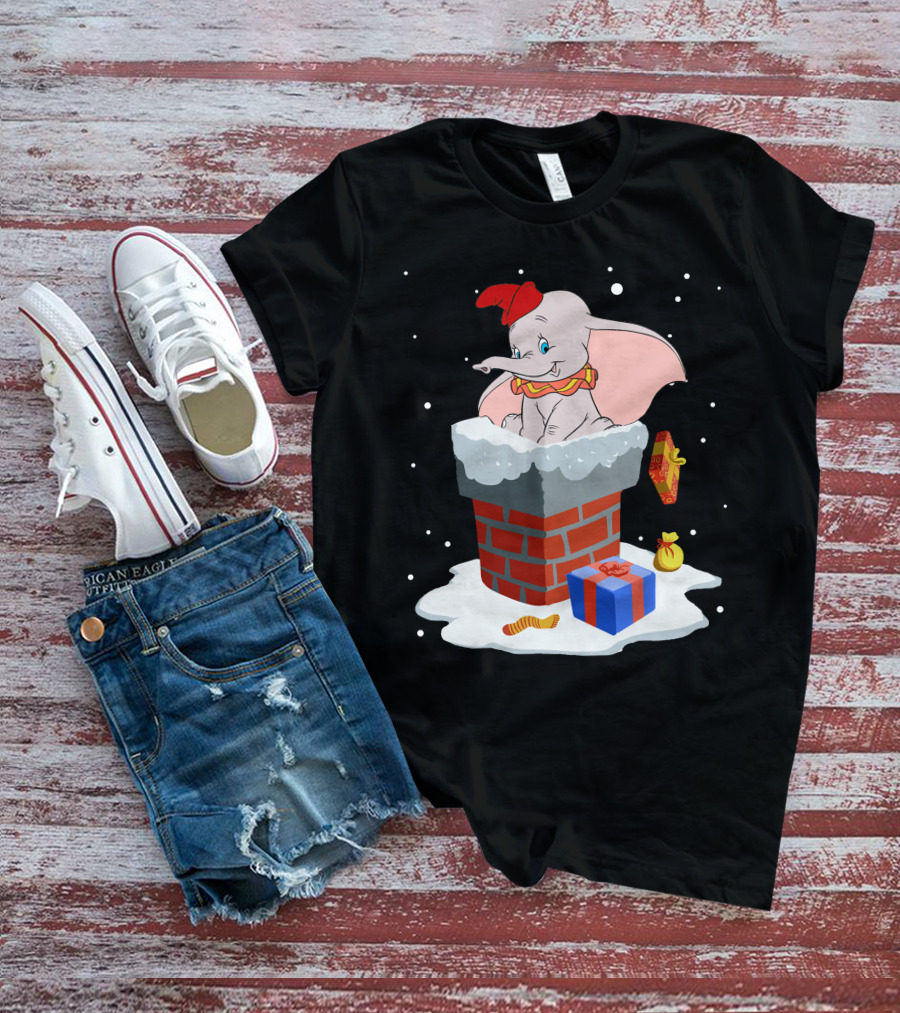 Dumbo Christmas Chimney Presents Snowflakes T-Shirt