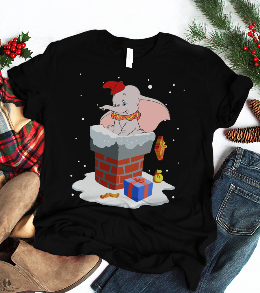 Dumbo Christmas Chimney Presents Snowflakes T-Shirt