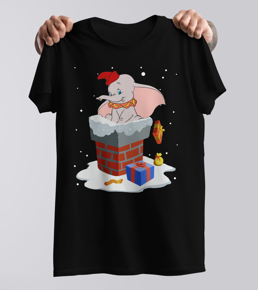 Dumbo Christmas Chimney Presents Snowflakes T-Shirt