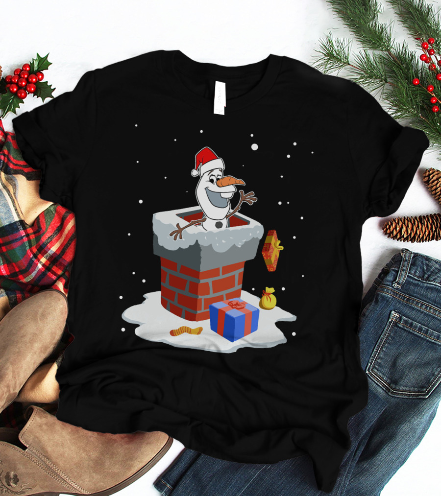 Olaf Santa Chimney Surprise Christmas Snowman T-Shirt