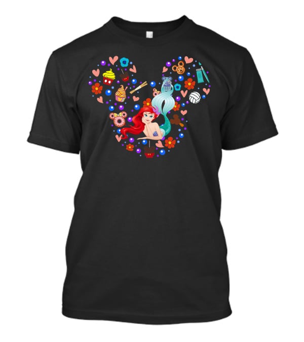 Ariel Little Mermaid Disney Happy Snacks Hearts Flowers Icons T-Shirt