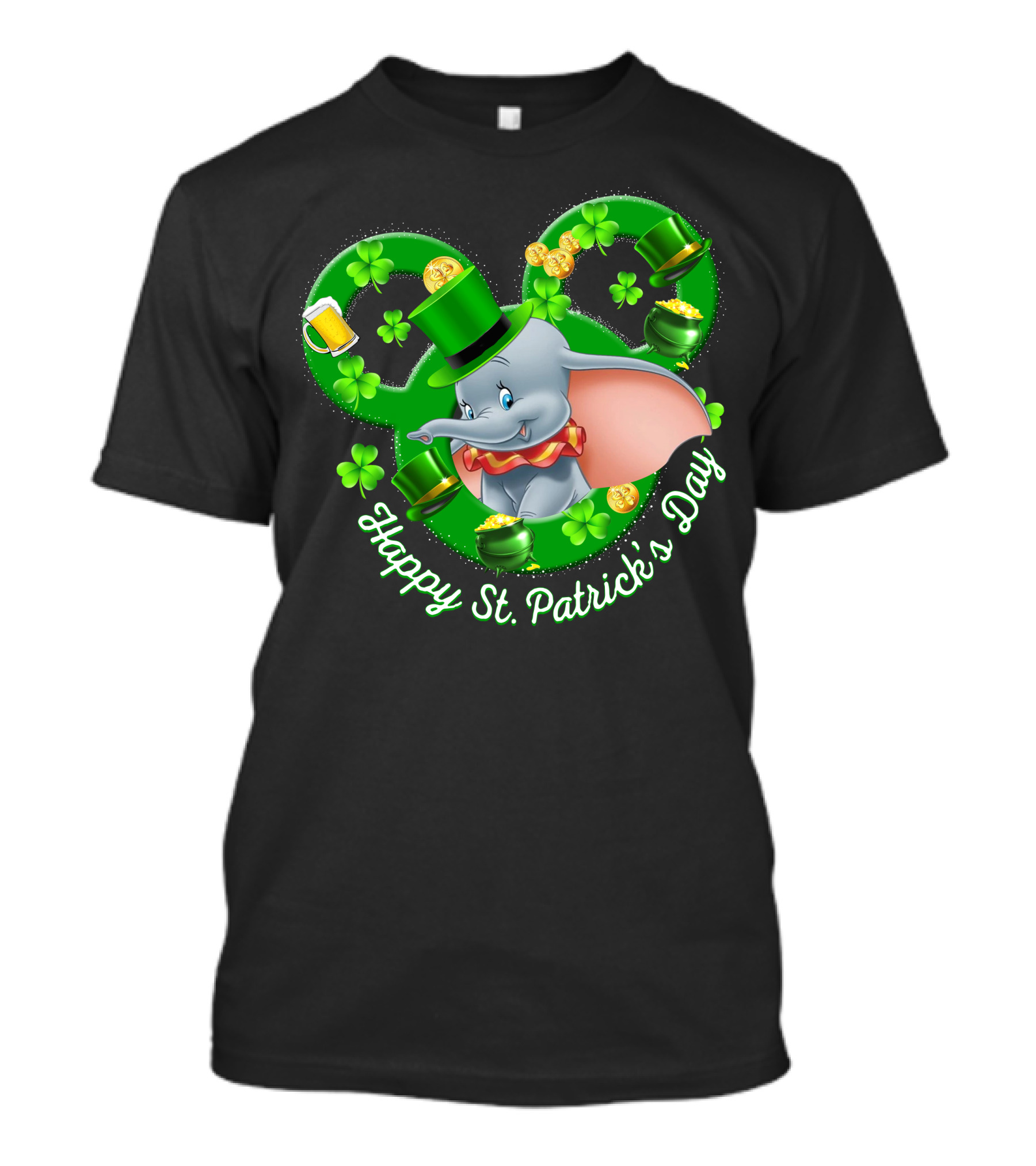 Dumbo Happy St. Patrick's Day With Shamrocks And Leprechaun Hat T-Shirt