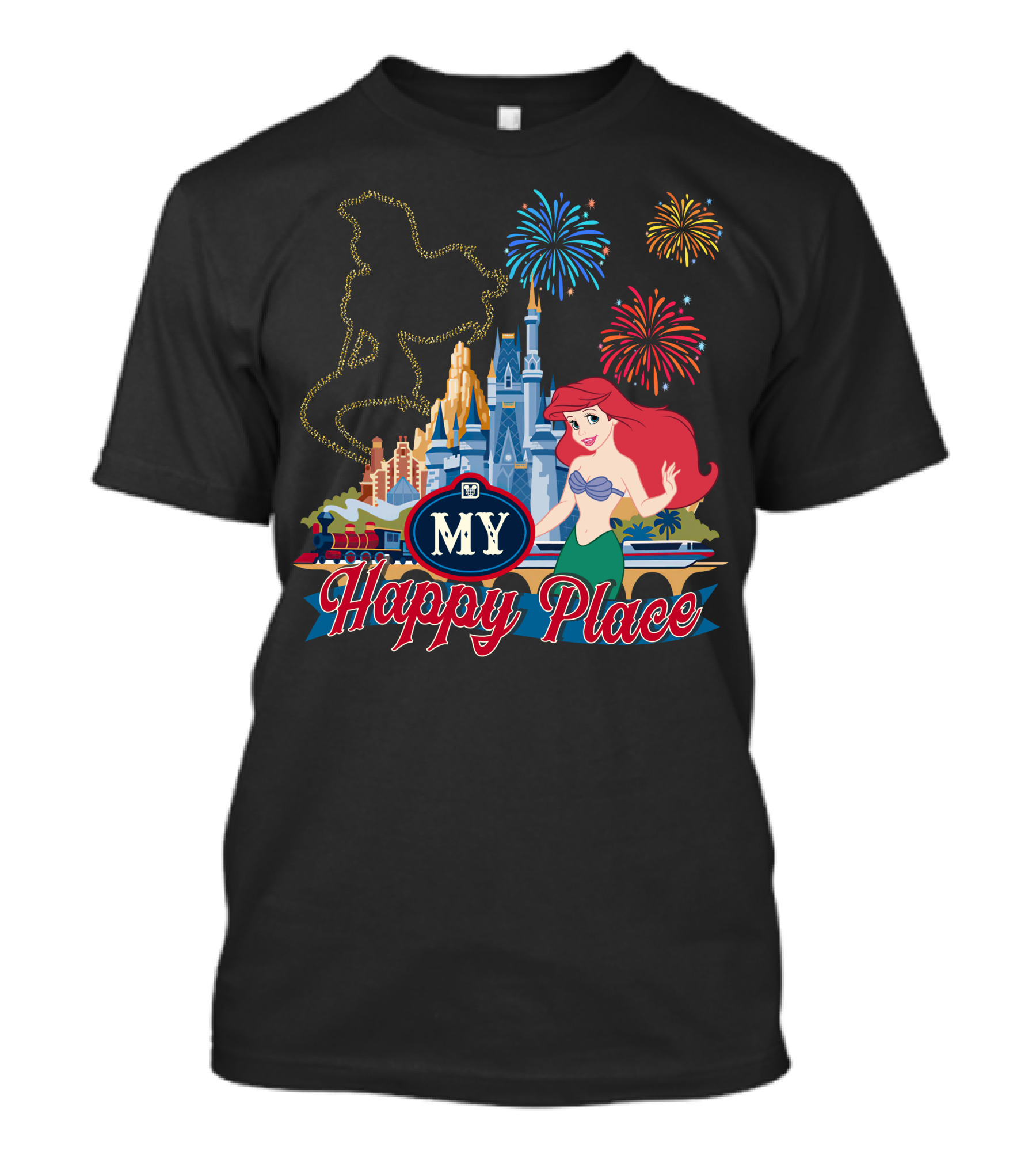 My Happy Place Disney Ariel Fireworks Castle T-Shirt