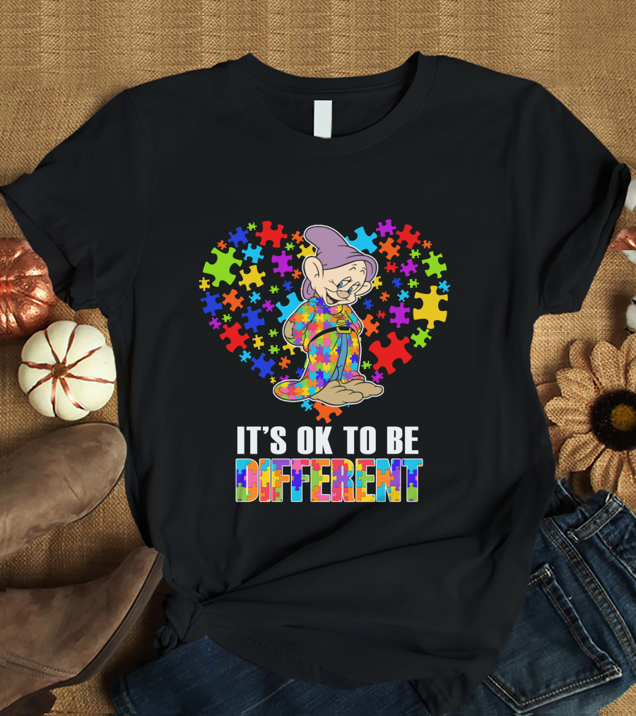 It's Ok To Be Different Dopey Puzzle Heart T-Shirt