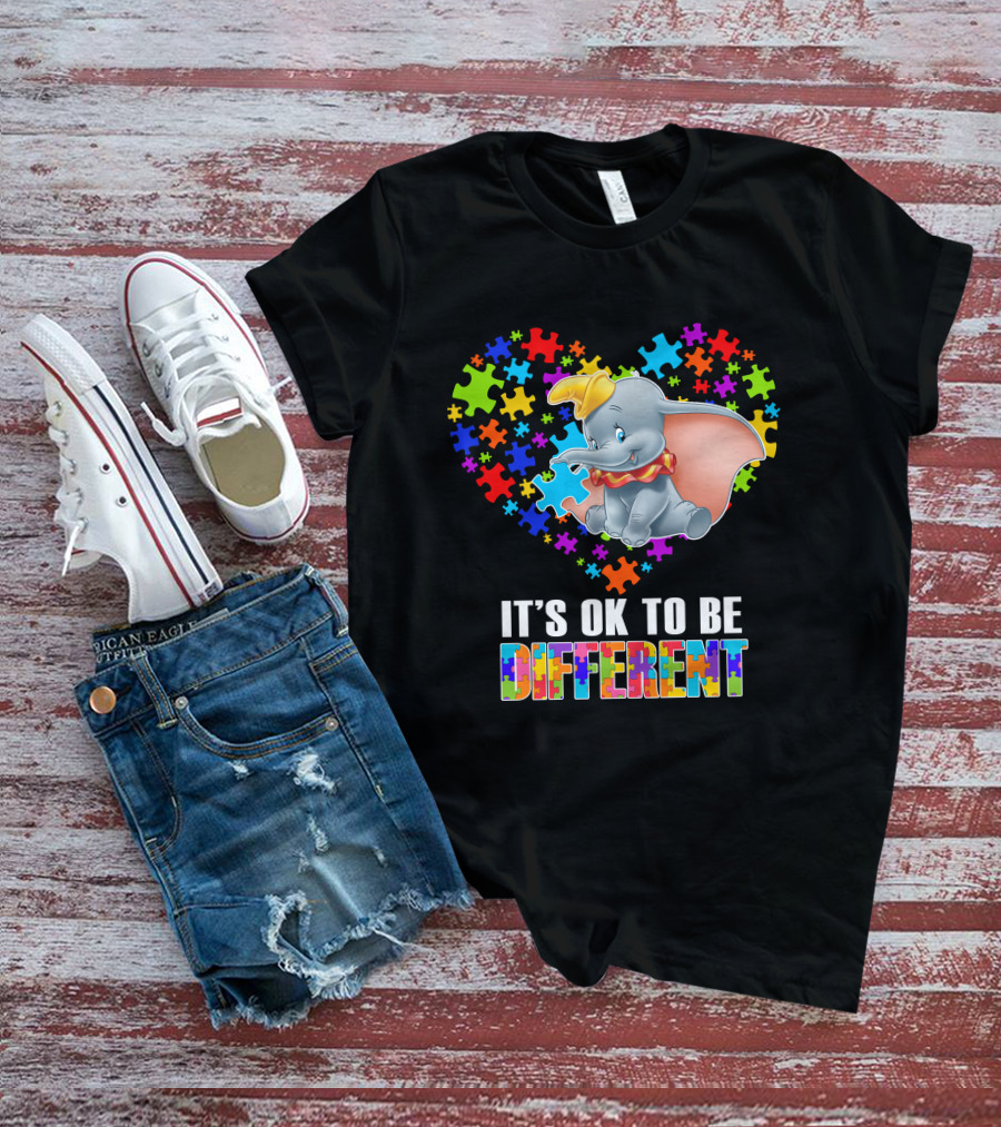 It's Ok To Be Different Dumbo Puzzle Heart T-Shirt