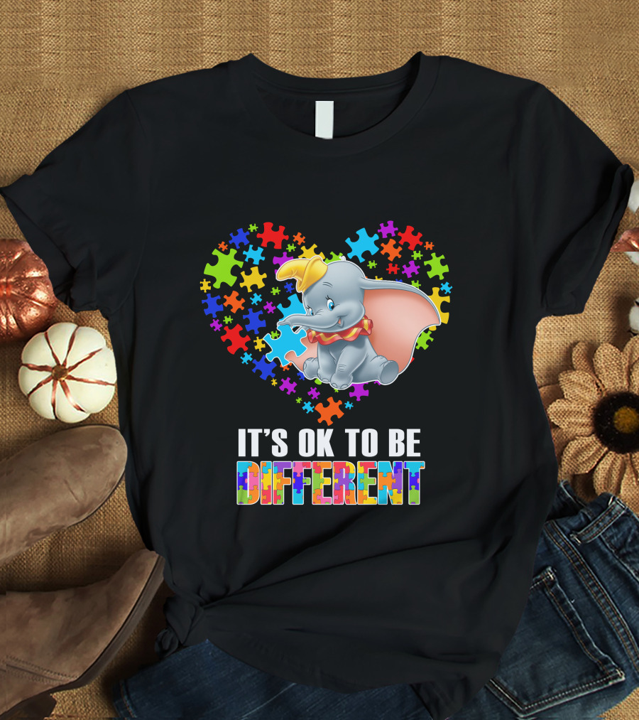 It's Ok To Be Different Dumbo Puzzle Heart T-Shirt