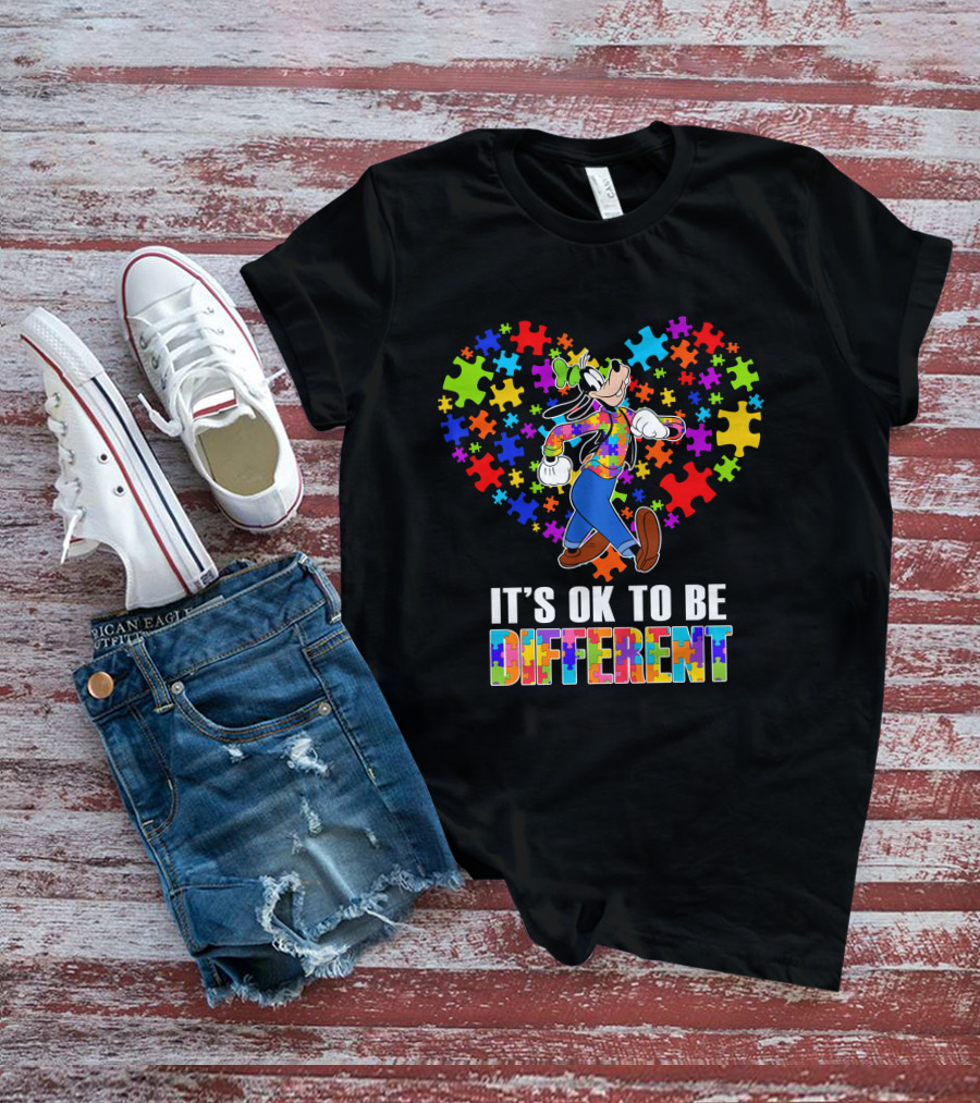 It's Ok To Be Different Goofy Puzzle Heart T-Shirt
