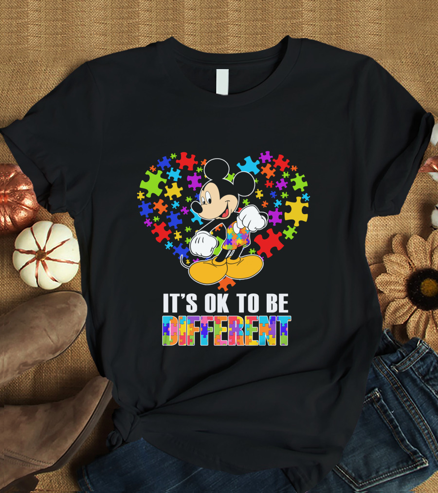Mickey It's Ok To Be Different Puzzle Heart T-Shirt