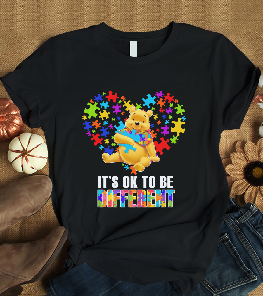 It's Ok To Be Different Pooh Puzzle Heart T-Shirt