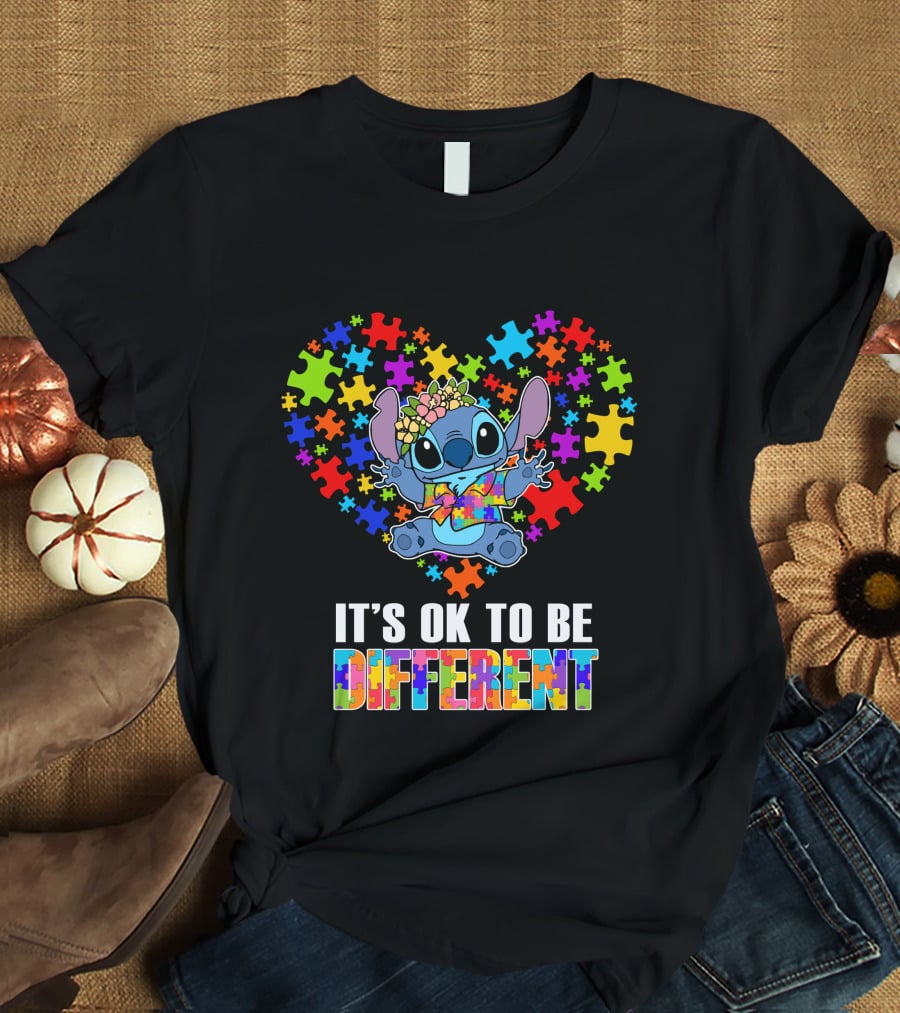 It's Ok To Be Different Stitch Puzzle Heart T-Shirt