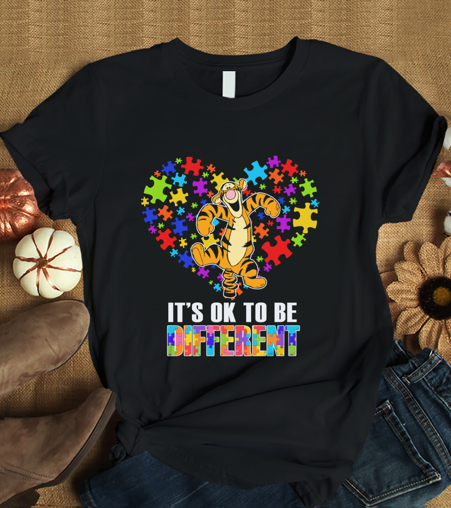Tigger It's Ok To Be Different Puzzle Heart T-Shirt