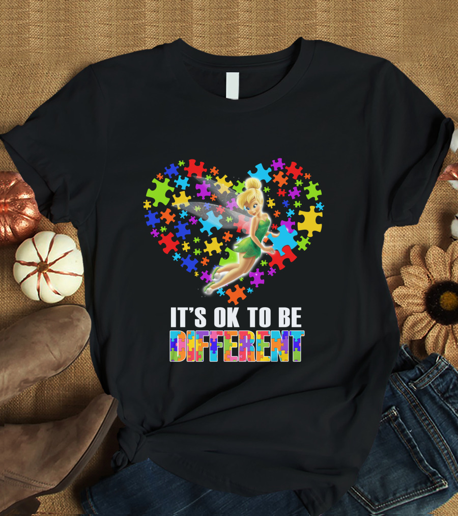 It's Ok To Be Different Tinker Bell Puzzle Heart T-Shirt