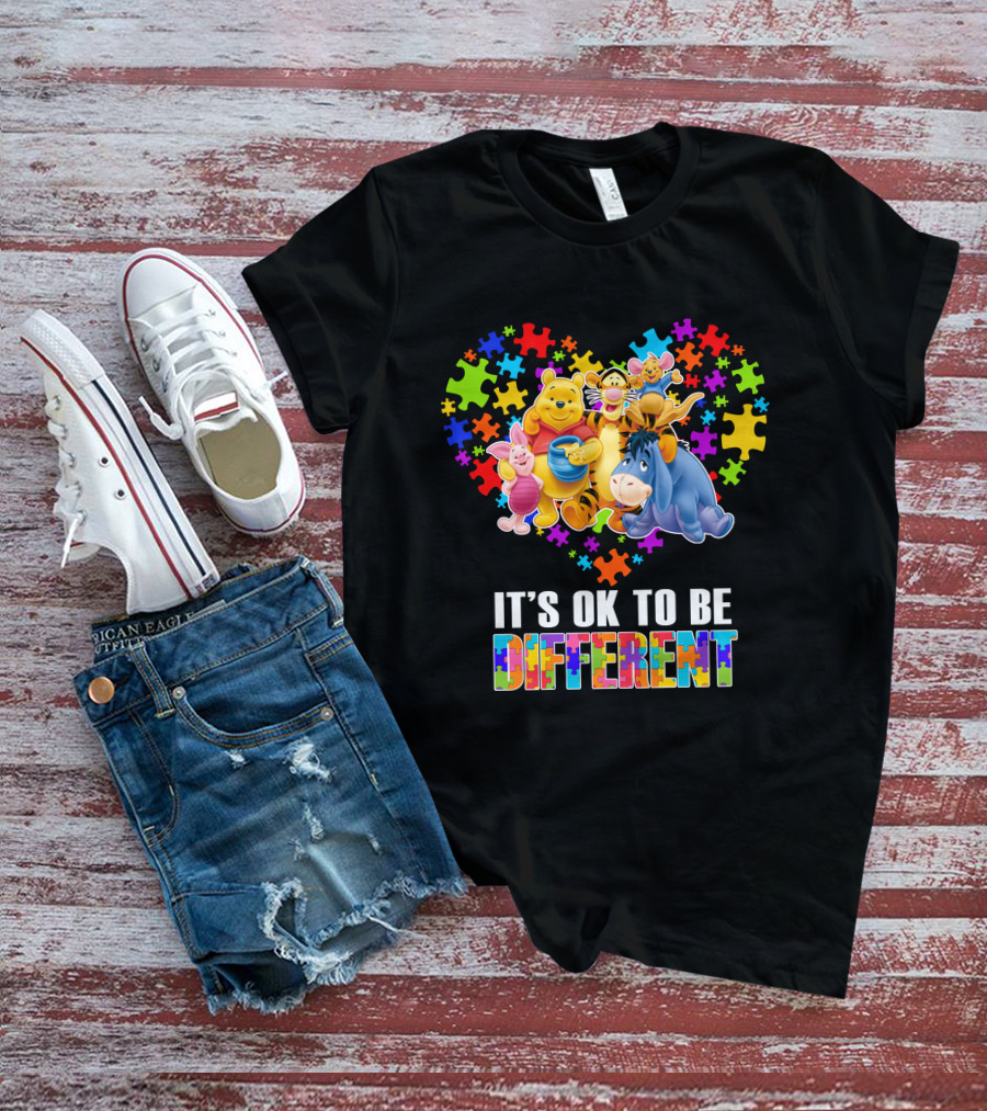 Winnie The Pooh It's Ok To Be Different Puzzle Heart T-Shirt