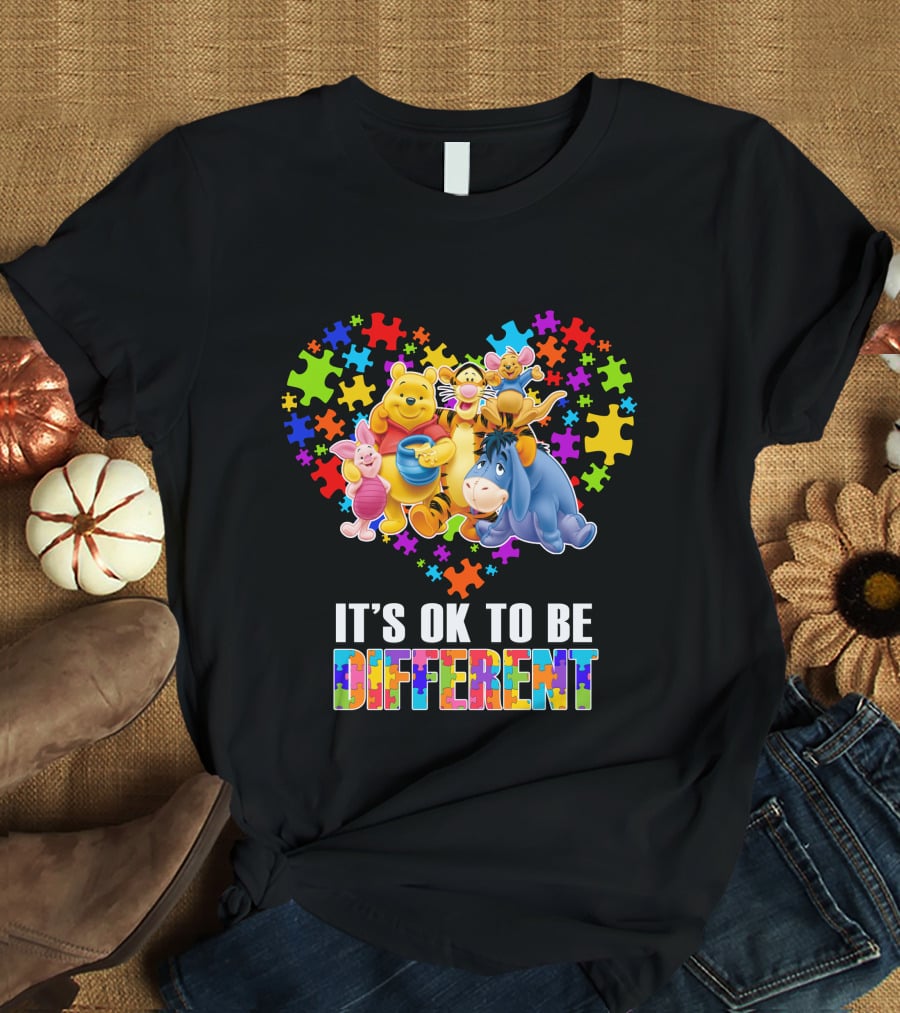 Winnie The Pooh It's Ok To Be Different Puzzle Heart T-Shirt