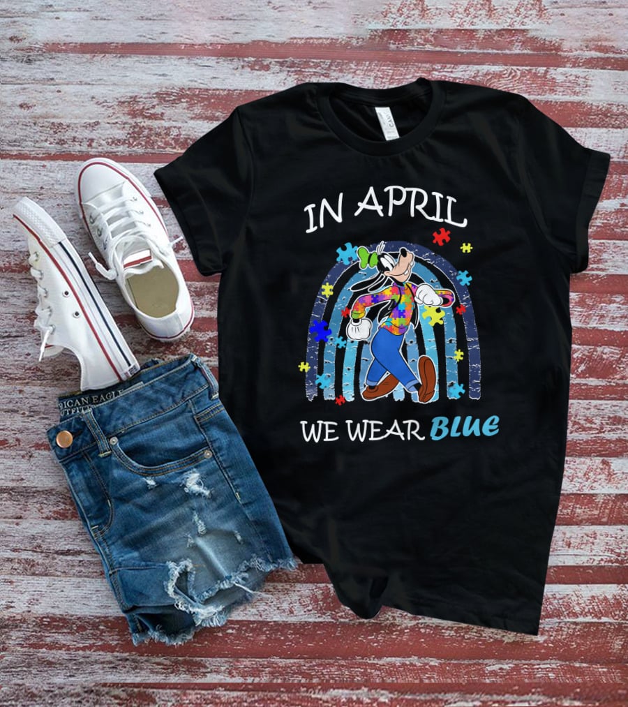 In April We Wear Blue Goofy Puzzle Piece Rainbow T-Shirt