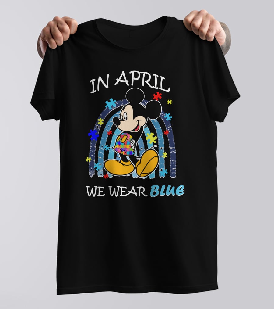 In April We Wear Blue Mickey Puzzle Autism Awareness T-Shirt