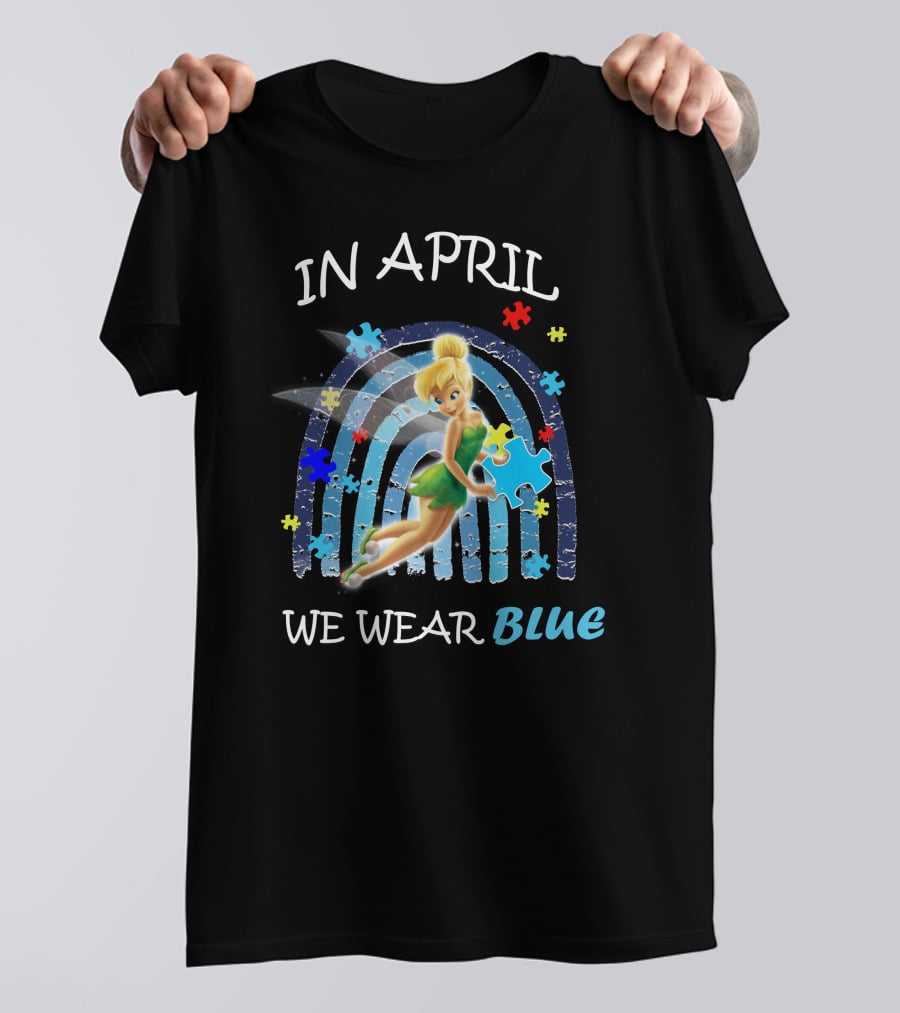 Tinkerbell In April We Wear Blue Puzzle Pieces T-Shirt