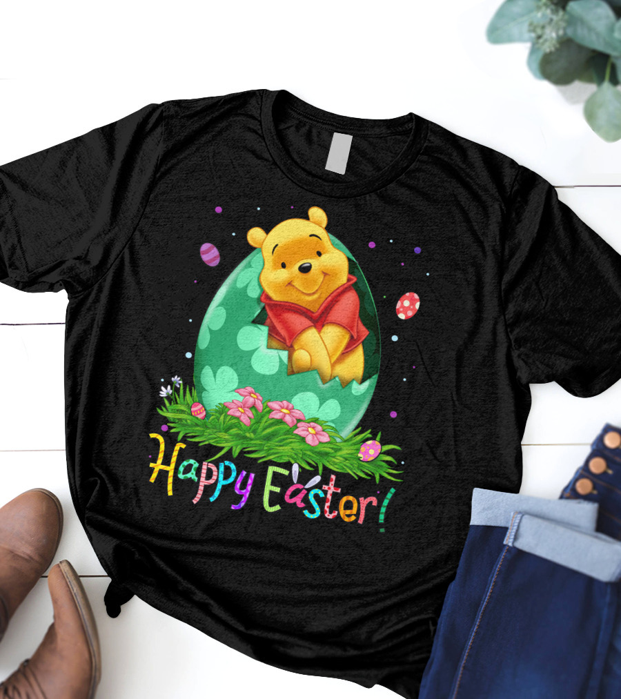 Happy Easter Pooh Bear Egg Flowers T-Shirt