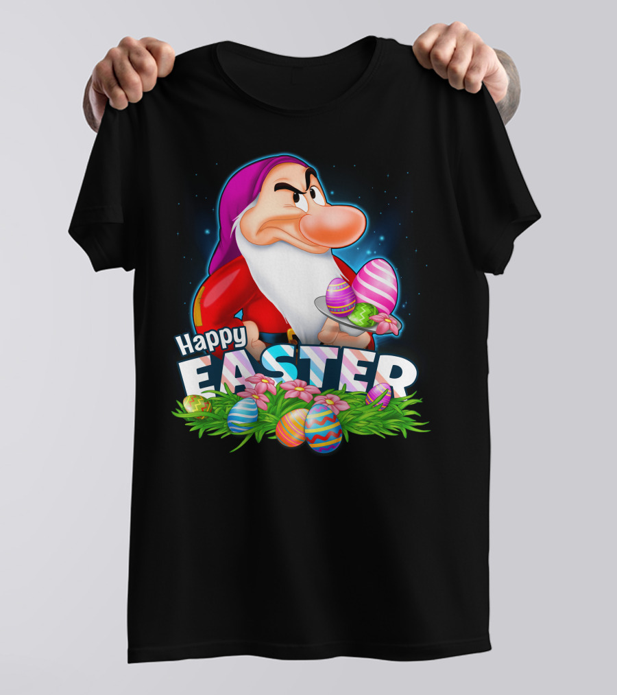 Grumpy Happy Easter With Colorful Eggs And Flowers T-Shirt