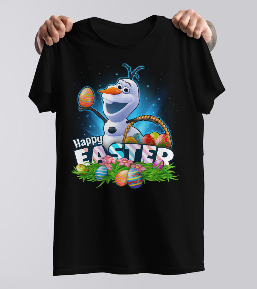 Happy Easter Olaf With Colorful Eggs And Basket T-Shirt