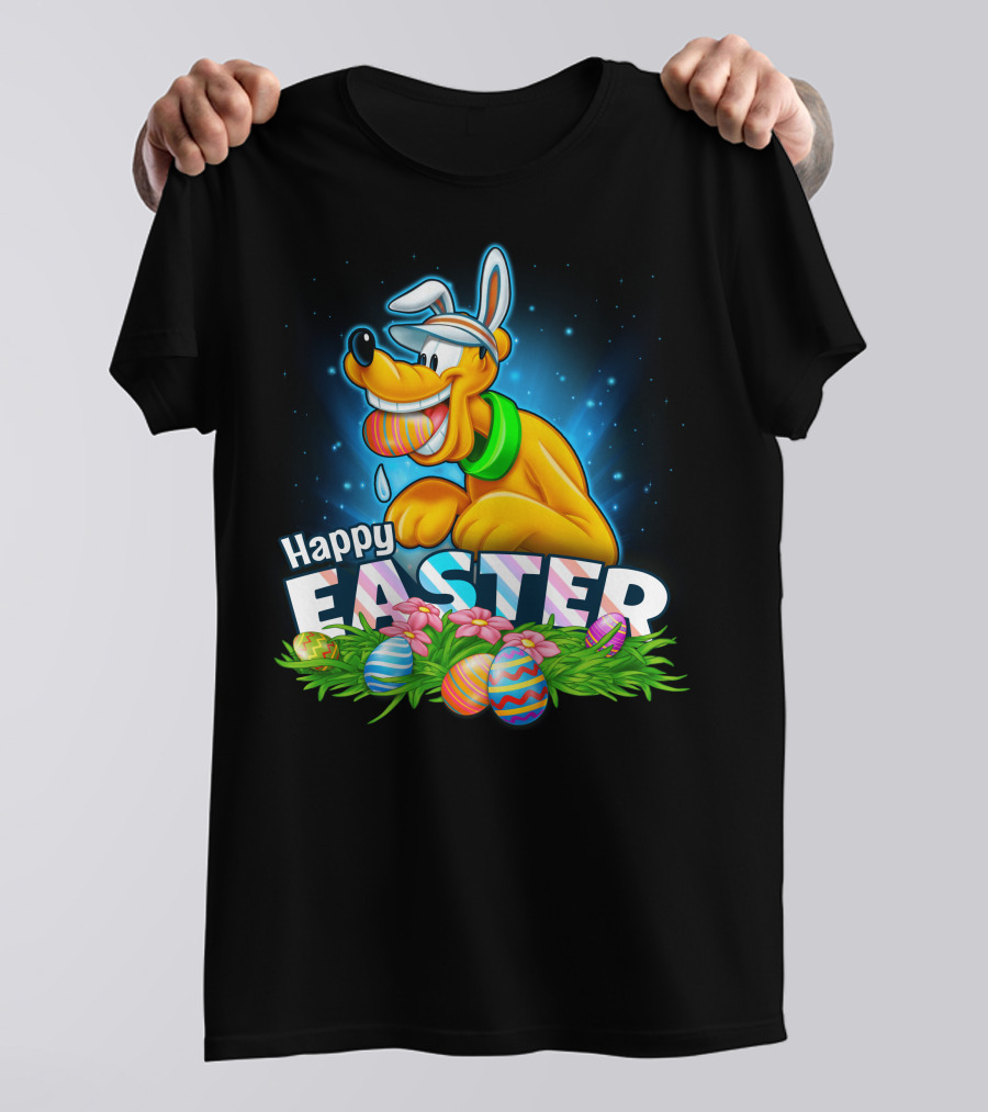 Happy Easter Pluto Colorful Eggs Bunny Ears T-Shirt