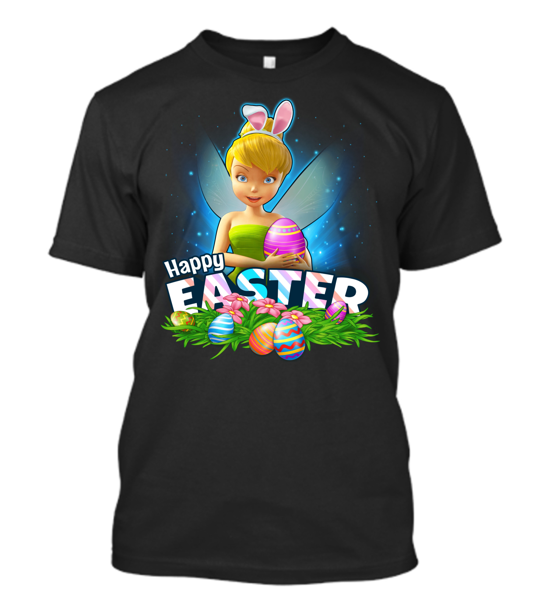 TINKER BELL Happy Easter With Colorful Eggs And Flowers T-Shirt