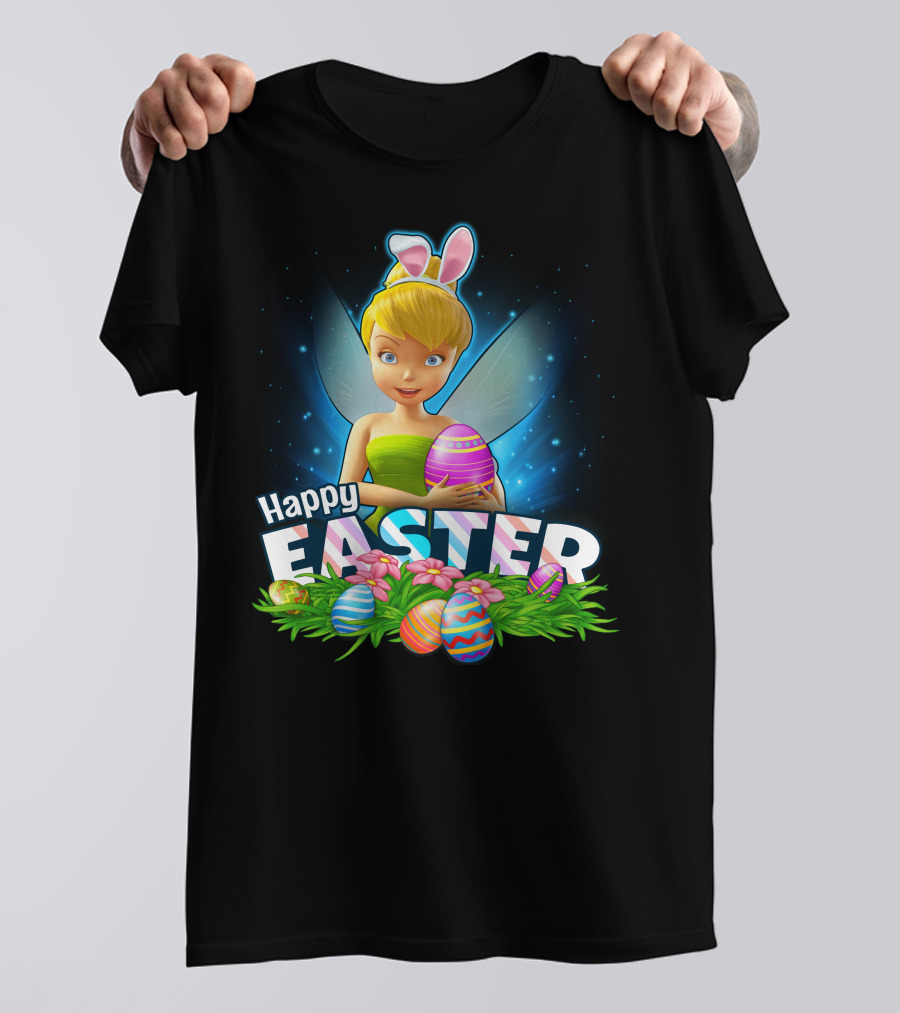 TINKER BELL Happy Easter With Colorful Eggs And Flowers T-Shirt