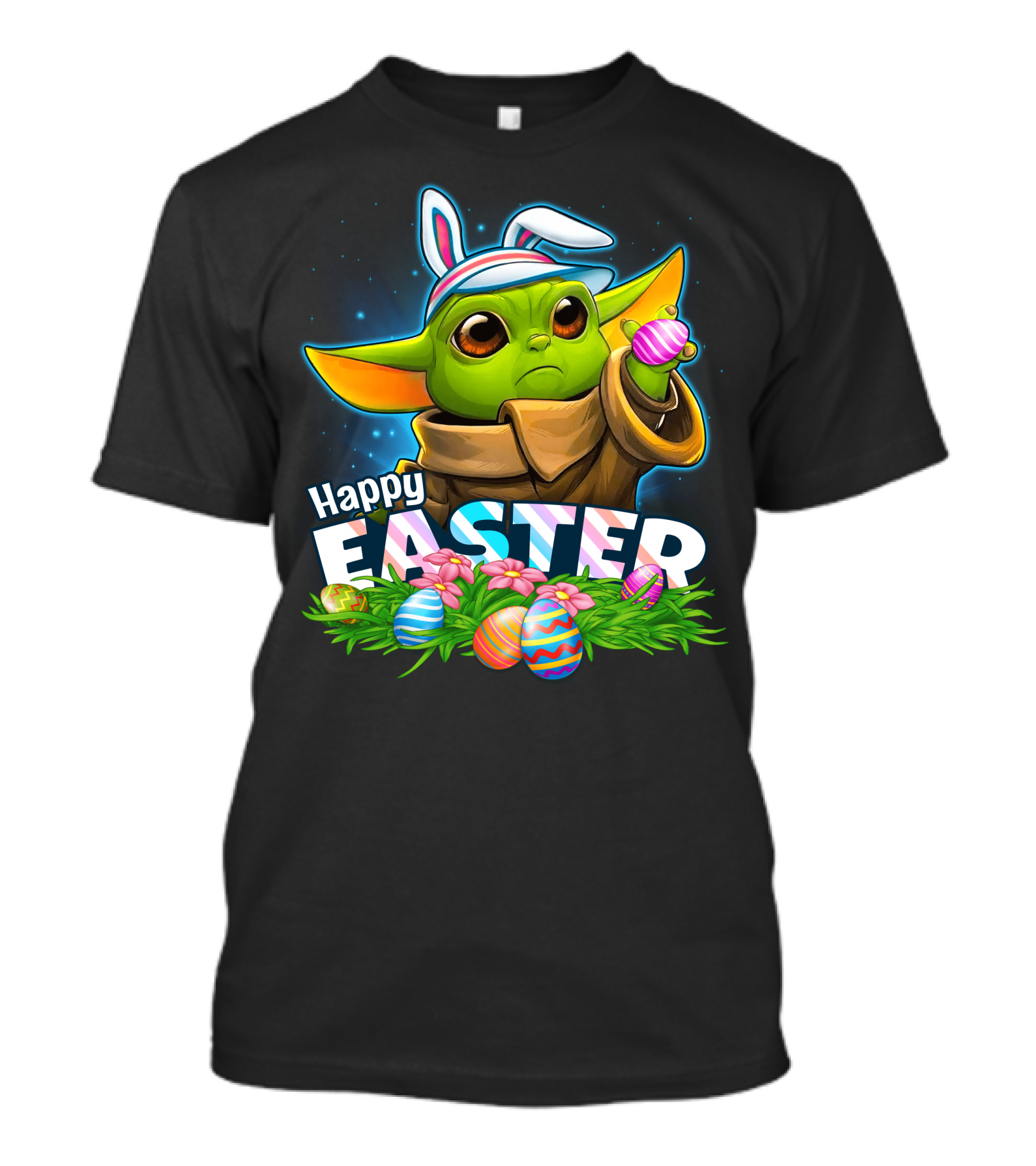 Happy Easter Yoda Baby With Bunny Ears And Colorful Eggs T-Shirt