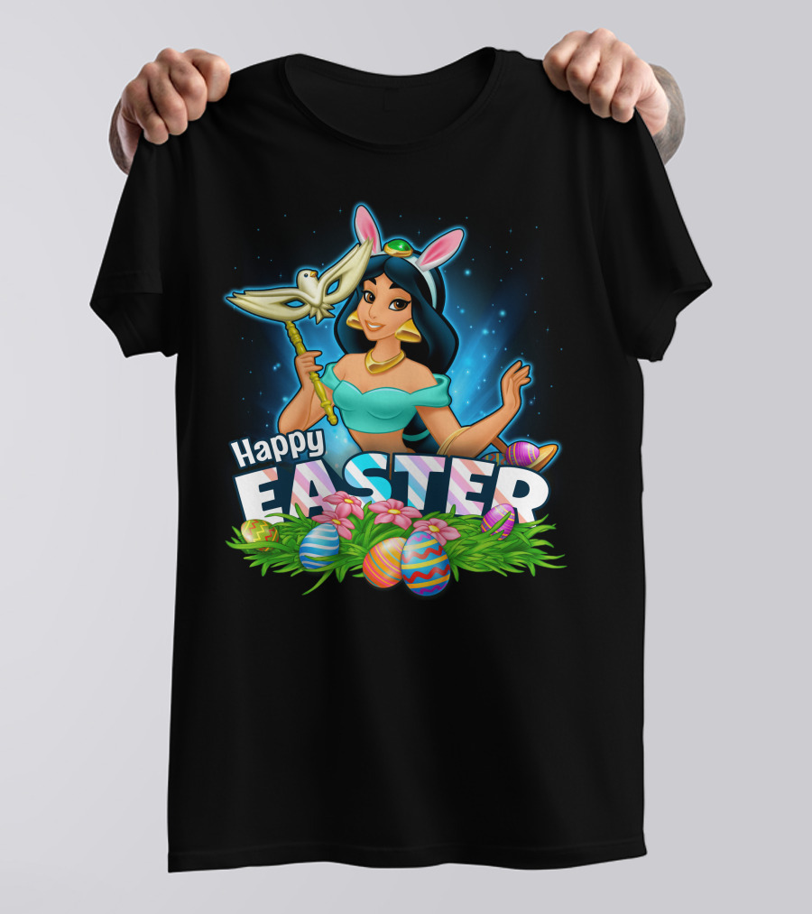 JASMINE Happy Easter Bunny Ears Doves Colorful Eggs T-Shirt