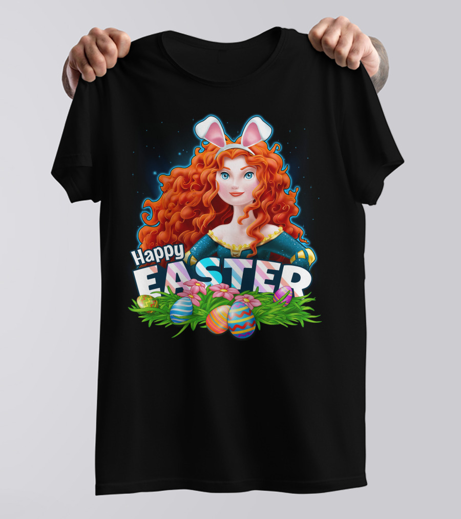 Merida Happy Easter With Bunny Ears And Easter Eggs T-Shirt