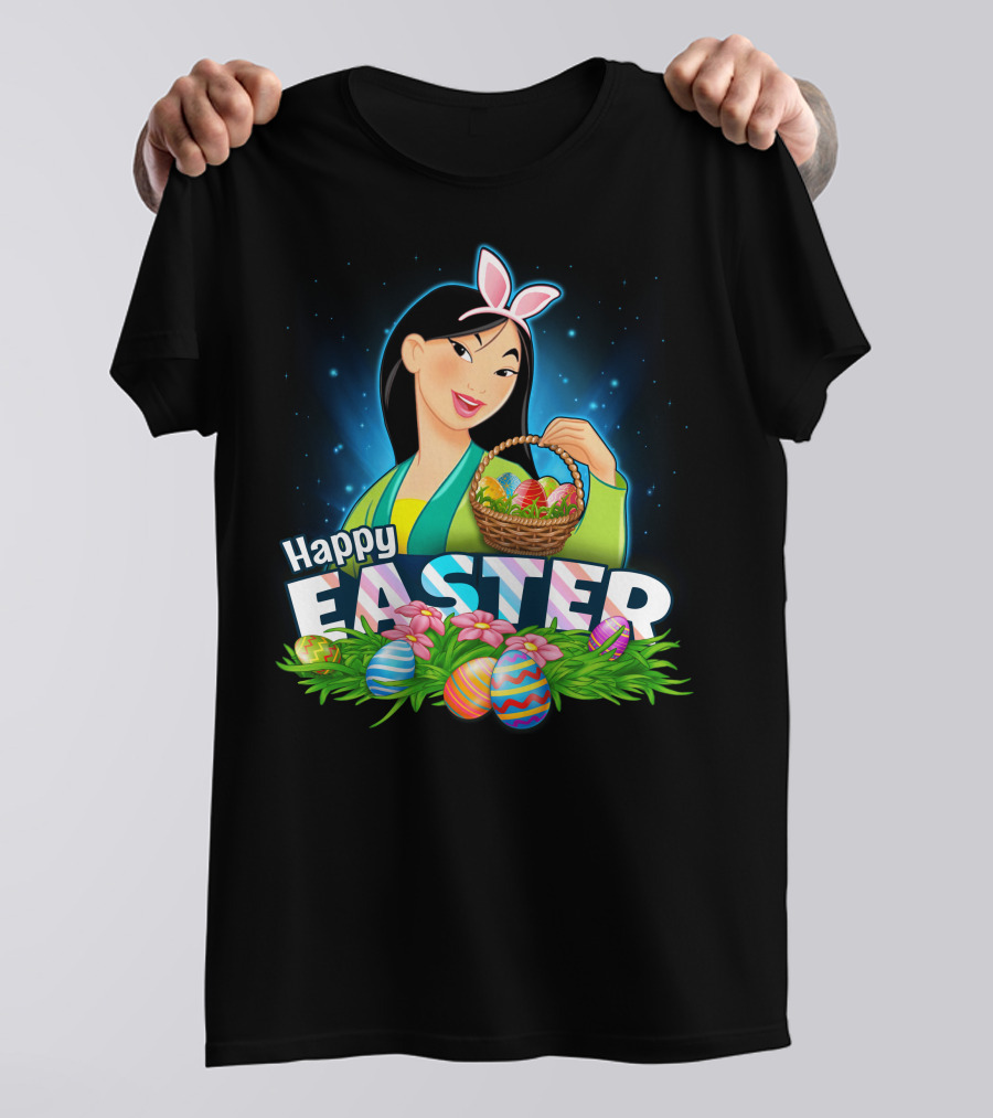 Happy Easter Mulan Holding Easter Basket With Eggs And Bunny Ears T-Shirt