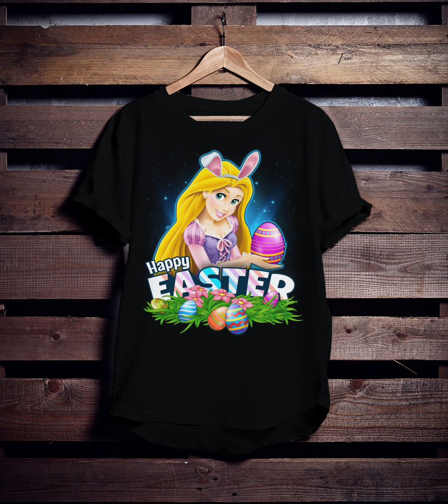 RAPUNZEL Happy Easter Bunny Ears Colorful Eggs Flower Patch T-Shirt