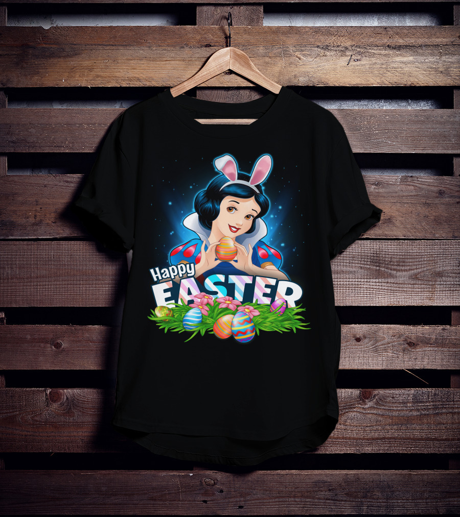 Snow White Happy Easter Bunny Ears Colorful Eggs T-Shirt