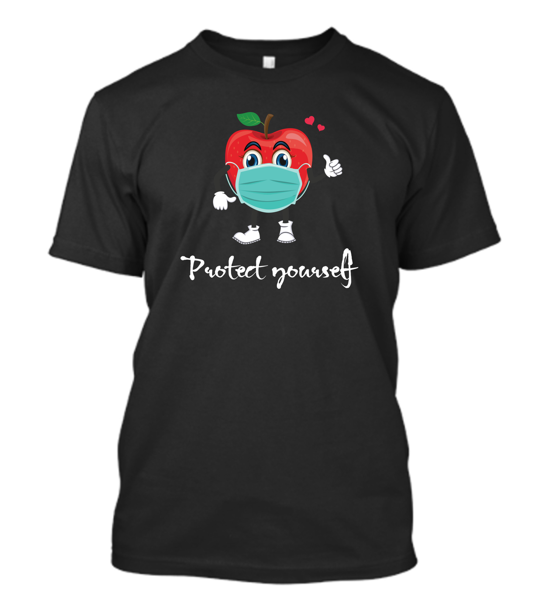 Protect Yourself Masked Apple Cartoon With Hearts T-Shirt
