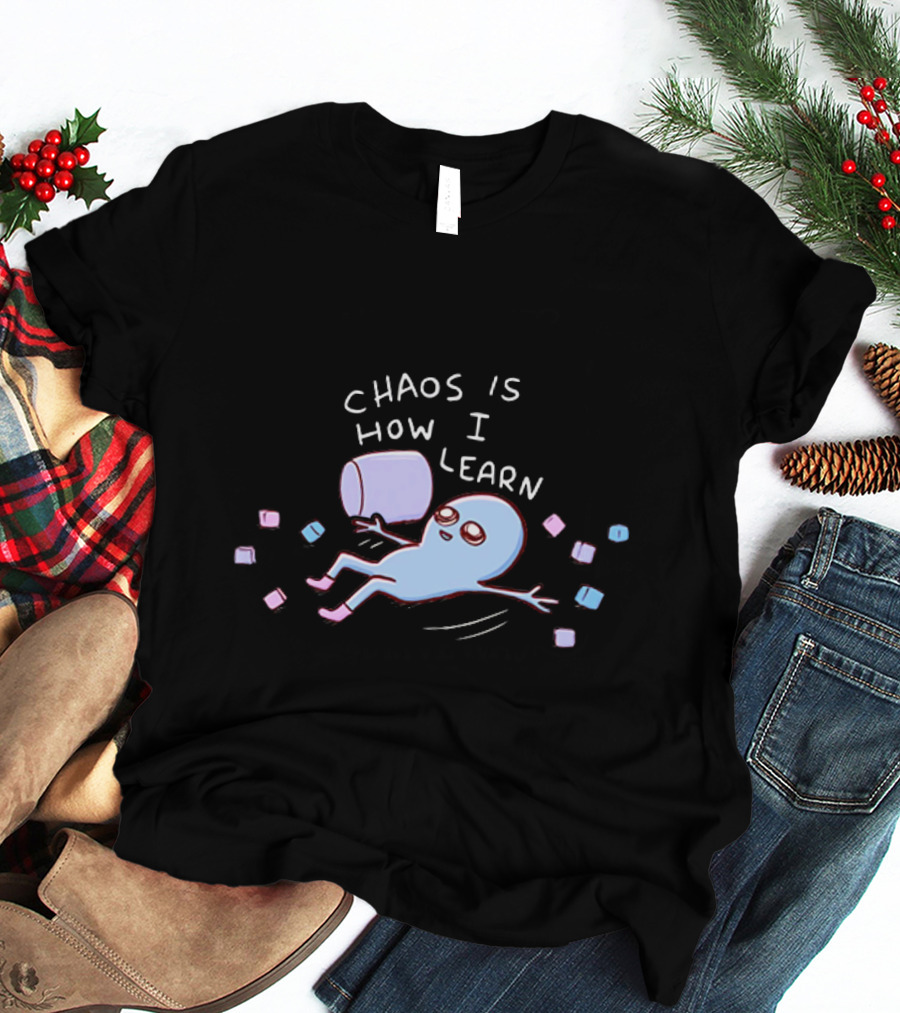 Chaos Is How I Learn Playful Blue Character Relaxing With Marshmallows T-Shirt