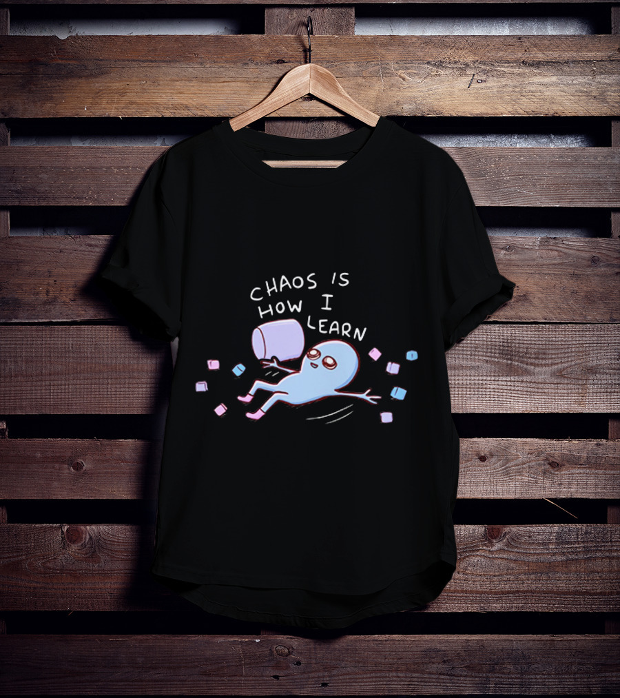 Chaos Is How I Learn Playful Blue Character Relaxing With Marshmallows T-Shirt