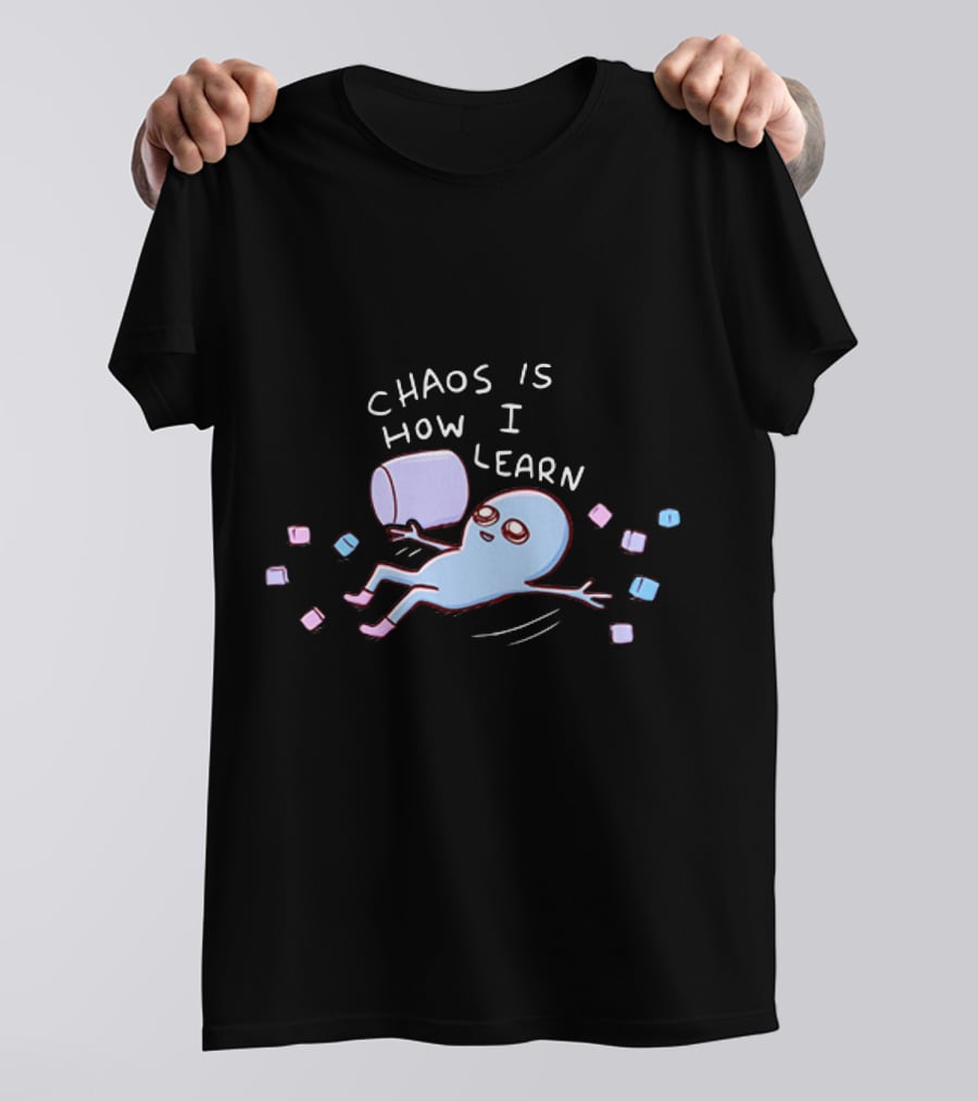 Chaos Is How I Learn Playful Blue Character Relaxing With Marshmallows T-Shirt