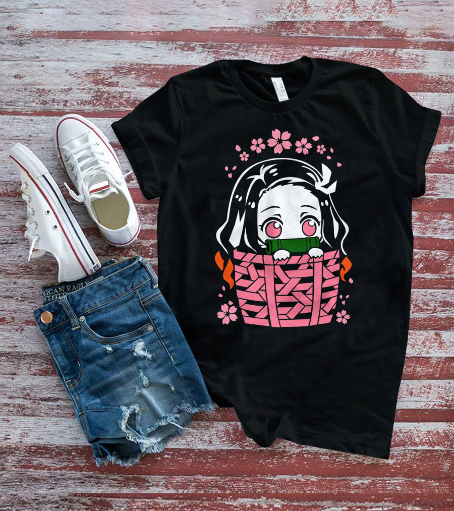 Nezuko Kamado Kimetsu No Yaiba Essentiel Cute Floral Basket T-Shirt