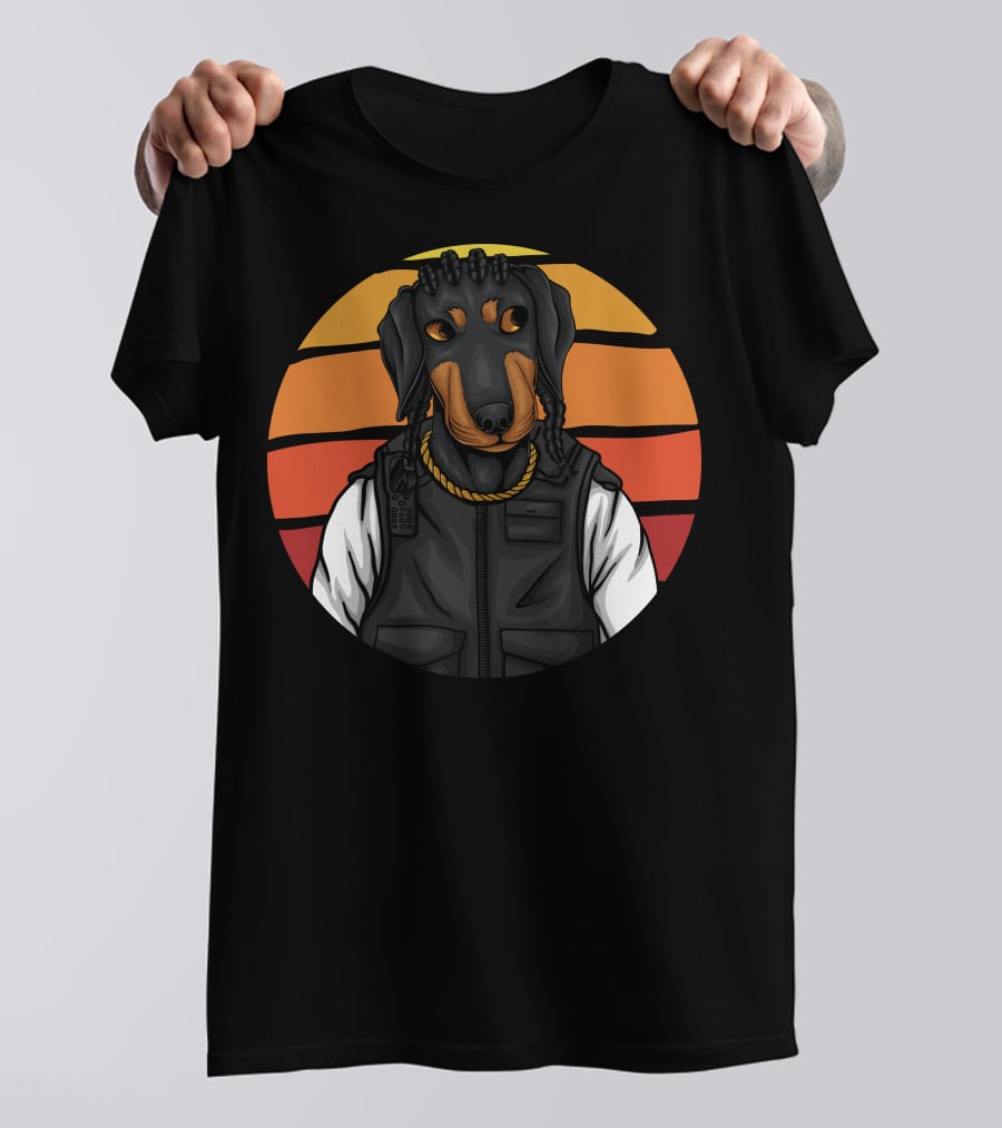 Police Dachshund Vest Braids Sunset T-Shirt