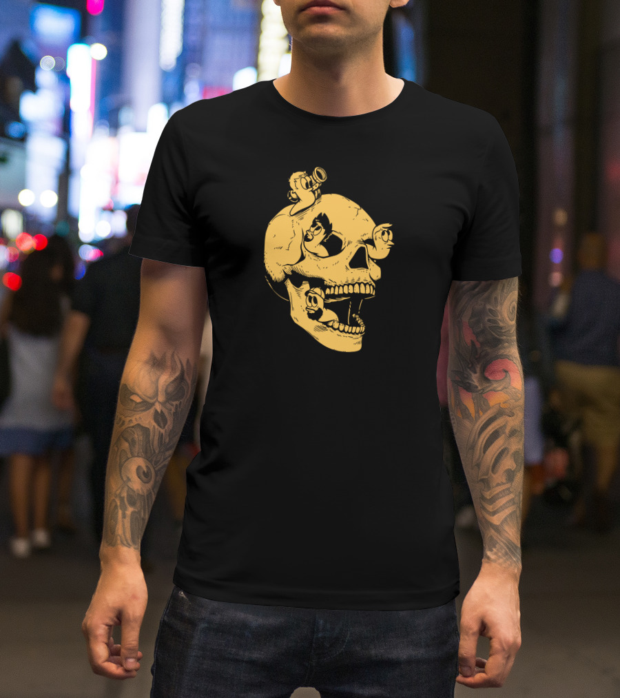 Sweet Skull Gold Variant With Worms And Cartoon Characters T-Shirt