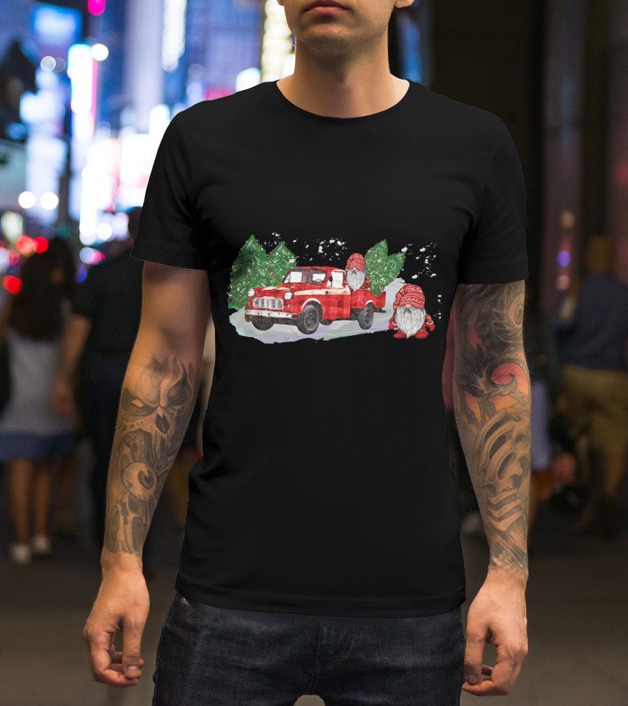 Christmas Tree Farm Red Pickup With Gnomes T-Shirt