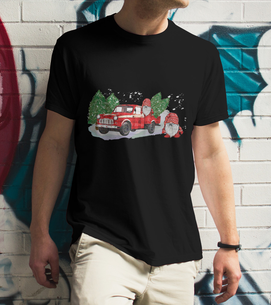 Christmas Tree Farm Red Pickup With Gnomes T-Shirt