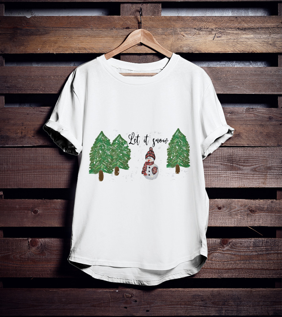 Let It Snow Watercolor Snowman And Pine Trees T-Shirt
