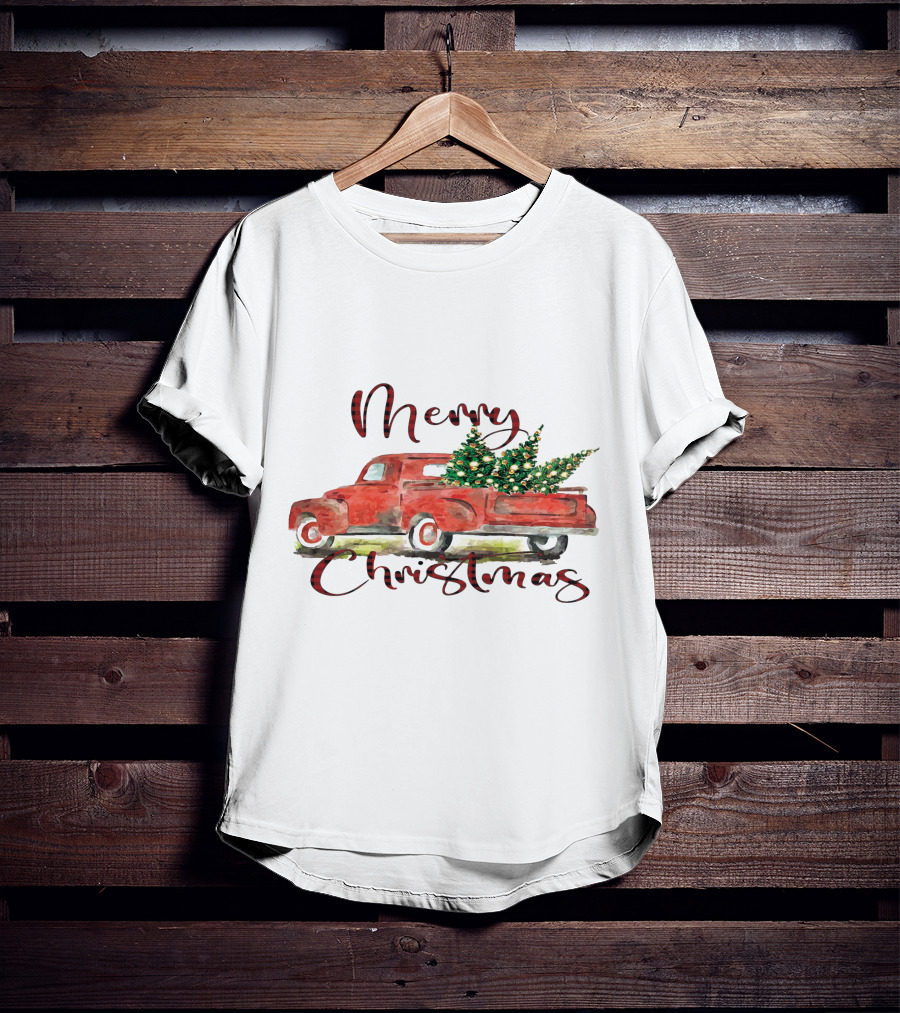 Merry Christmas Red Truck With Festive Tree T-Shirt