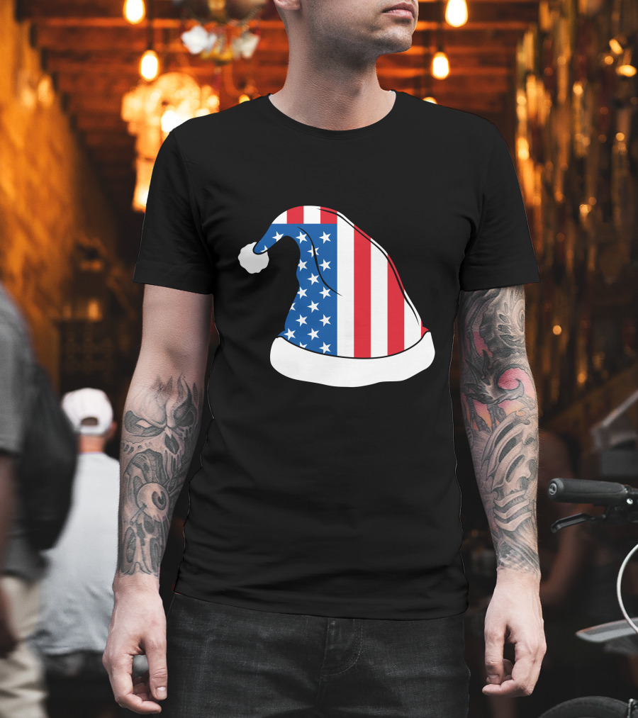 USA Flag Santa Hat Christmas Hat T-Shirt