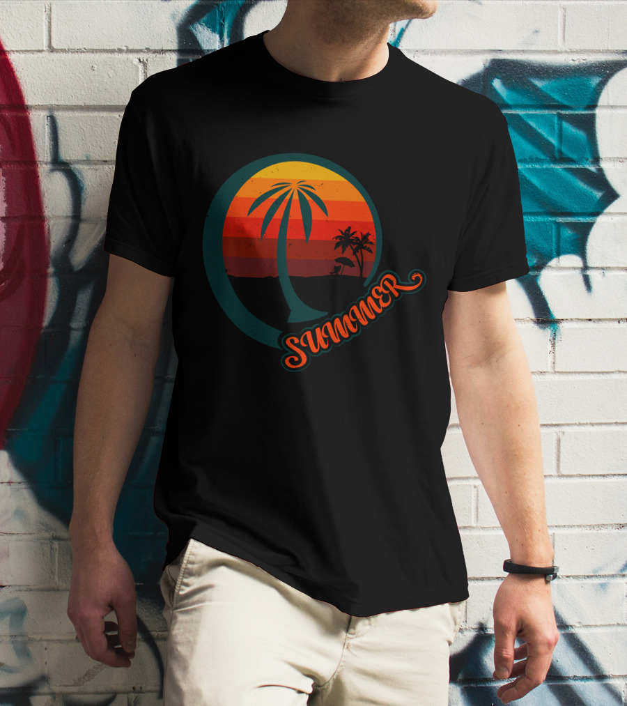 Summer Palm Sunset Beach Scene T-Shirt