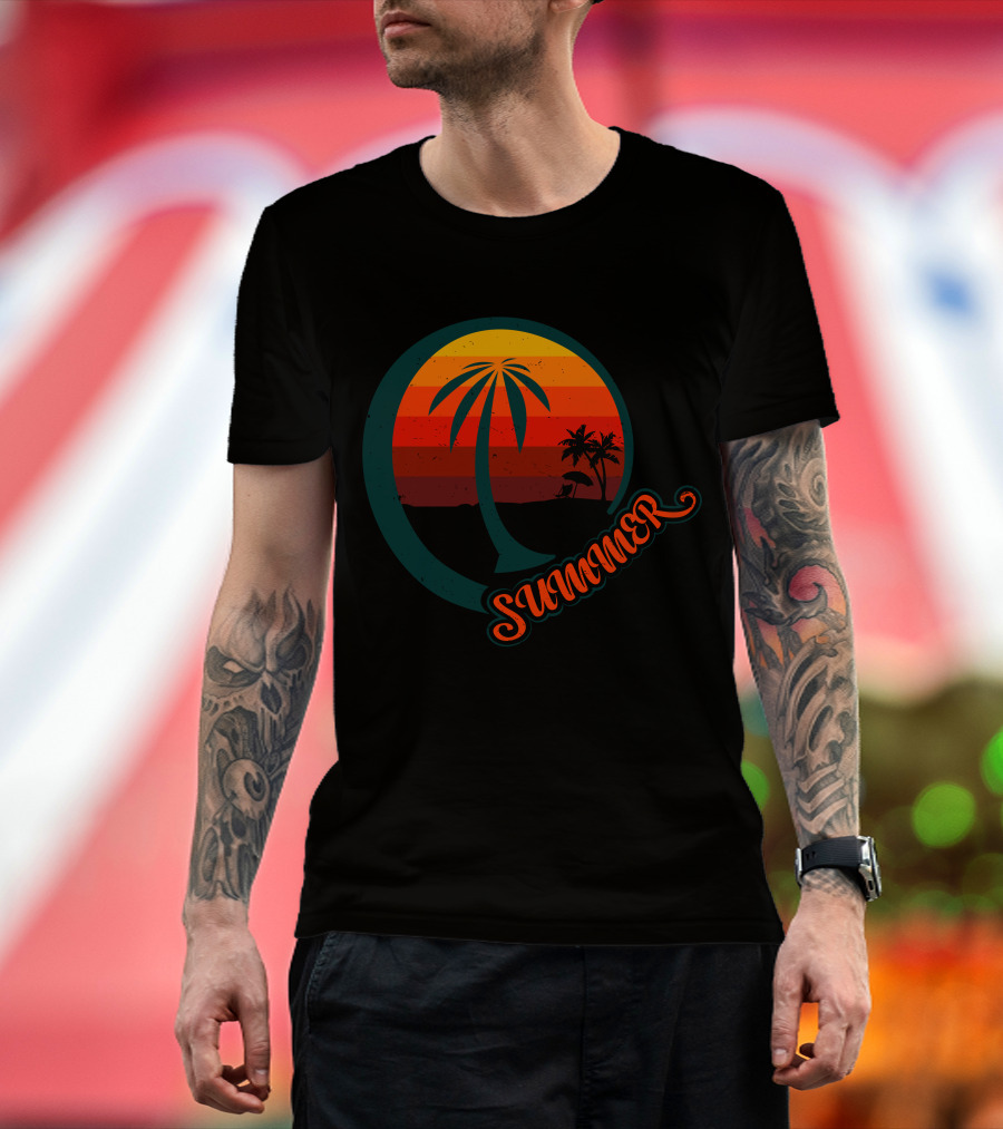 Summer Palm Sunset Beach Scene T-Shirt