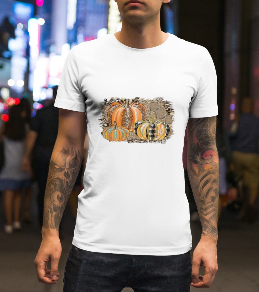 Leopard And Plaid Pumpkins Thanksgiving T-Shirt